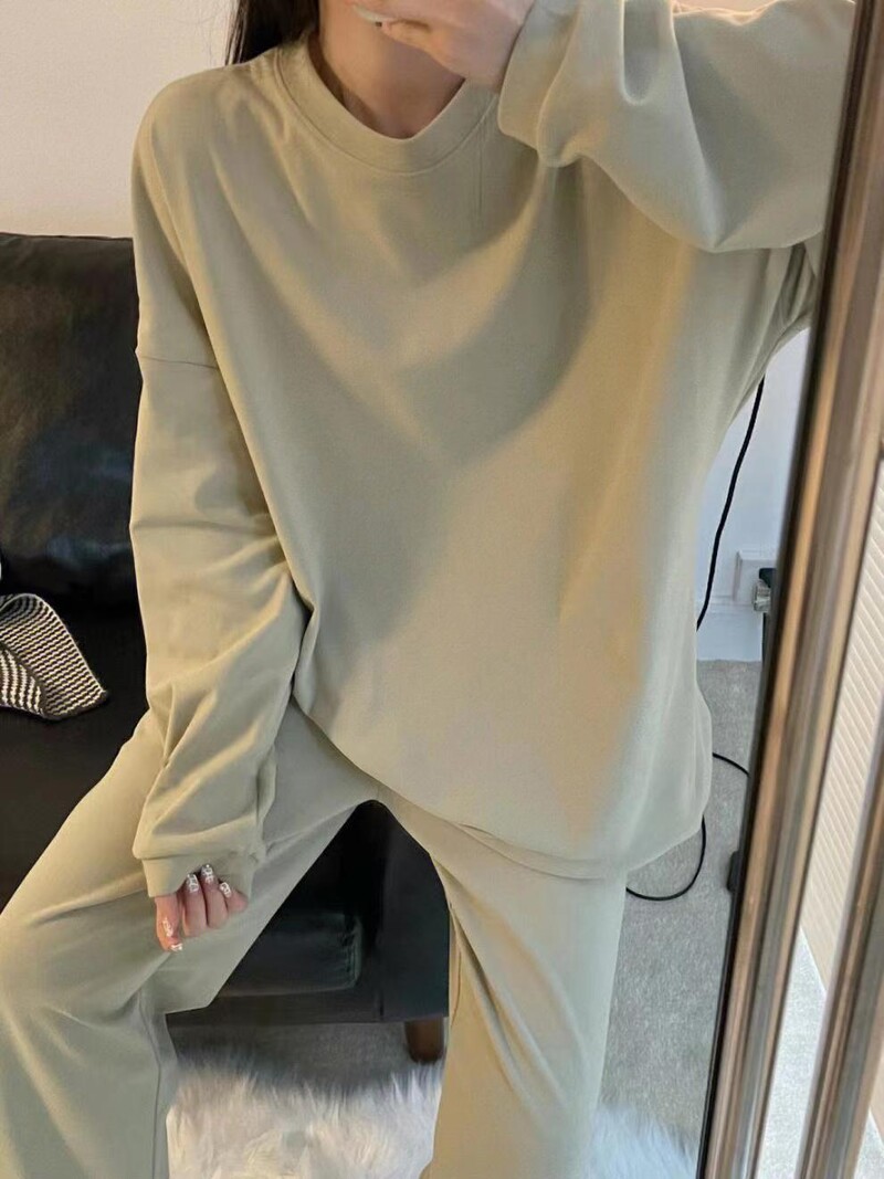 2024 m. Nauja žiemai pastorinta vokiška aksominė pižama, vientisos spalvos korėjietiškas „Ins“ laisvalaikio apvalios kaklo poilsio aprangos laisvas poilsio kostiumas