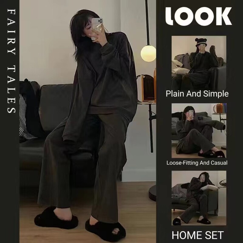 2024 m. Nauja žiemai pastorinta vokiška aksominė pižama, vientisos spalvos korėjietiškas „Ins“ laisvalaikio apvalios kaklo poilsio aprangos laisvas poilsio kostiumas
