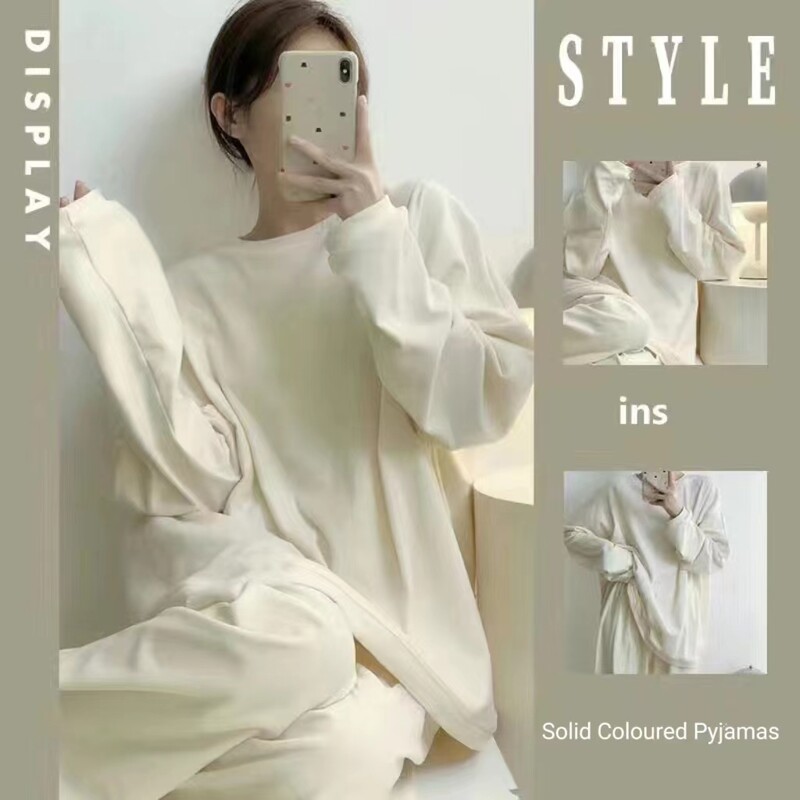 2024 m. Nauja žiemai pastorinta vokiška aksominė pižama, vientisos spalvos korėjietiškas „Ins“ laisvalaikio apvalios kaklo poilsio aprangos laisvas poilsio kostiumas