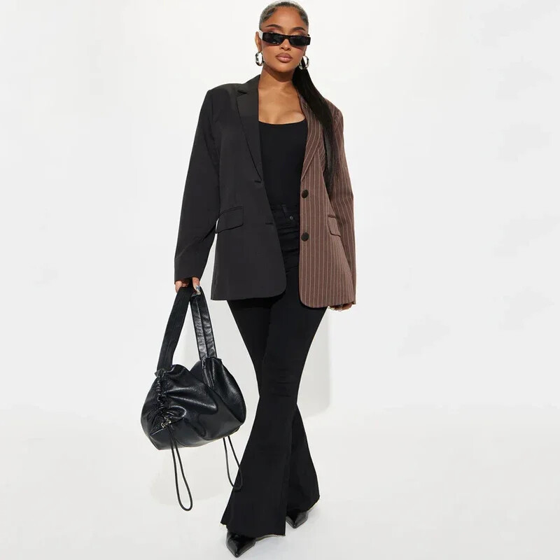 Modigirl Ženski sako Jakne Dugi rukavi Patchwork pruge Kontrast boja Elegantni kaput Ženska odjeća Gornja odjeća za žene