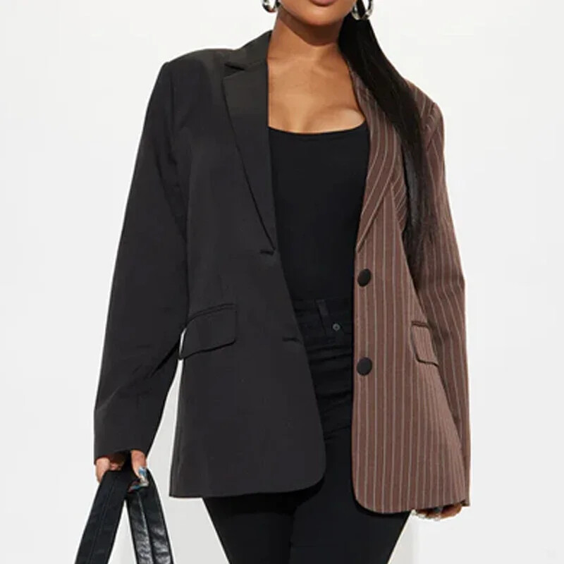 Modigirl Ženski sako Jakne Dugi rukavi Patchwork pruge Kontrast boja Elegantni kaput Ženska odjeća Gornja odjeća za žene