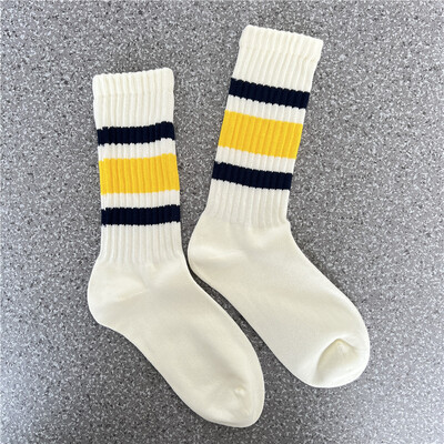 Vintage muške prugaste srednje tube čarape Vintage prugaste uniseks ženske čarape za par Terry čarape Japanske debele sportske čarape na dnu