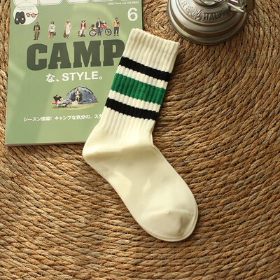 Vintage muške prugaste srednje tube čarape Vintage prugaste uniseks ženske čarape za par Terry čarape Japanske debele sportske čarape na dnu