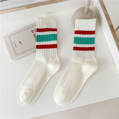 Vintage muške prugaste srednje tube čarape Vintage prugaste uniseks ženske čarape za par Terry čarape Japanske debele sportske čarape na dnu