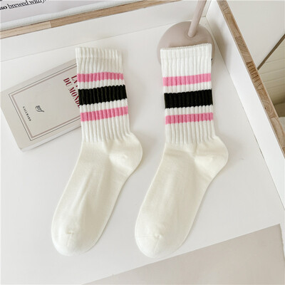 Vintage muške prugaste srednje tube čarape Vintage prugaste uniseks ženske čarape za par Terry čarape Japanske debele sportske čarape na dnu