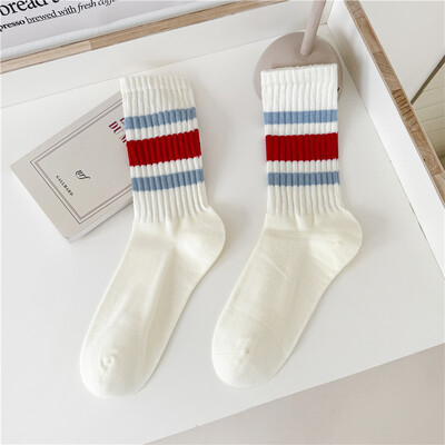 Vintage muške prugaste srednje tube čarape Vintage prugaste uniseks ženske čarape za par Terry čarape Japanske debele sportske čarape na dnu