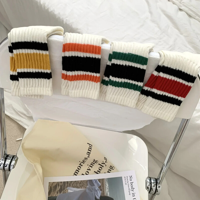 Vintage muške prugaste srednje tube čarape Vintage prugaste uniseks ženske čarape za par Terry čarape Japanske debele sportske čarape na dnu