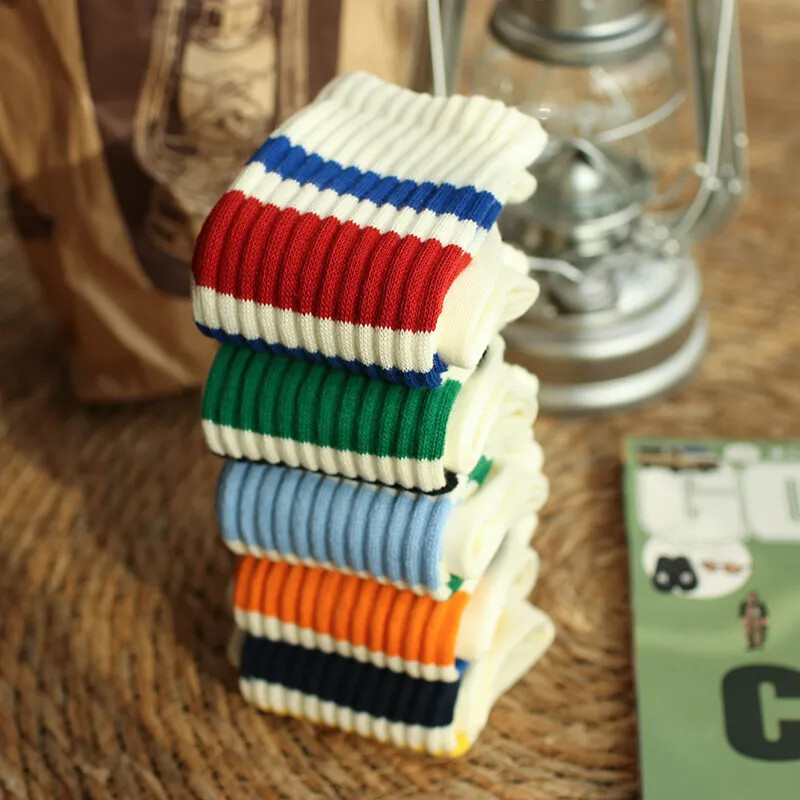 Vintage muške prugaste srednje tube čarape Vintage prugaste uniseks ženske čarape za par Terry čarape Japanske debele sportske čarape na dnu