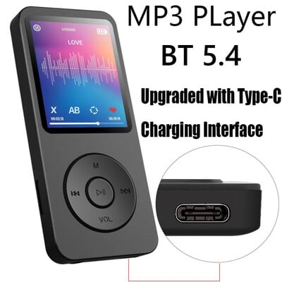 Φορητό MP3 Player 1,8 ιντσών Walkmen Type-C Bluetooth 5.4 Συμβατά ηλεκτρονικά βιβλία Εγγραφή Αθλητικά Ραδιόφωνο MP4 FM Music Player