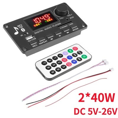 Bluetooth 5.0 MP3 декодерна платка 2*75W 80W усилвател Аудио плейър 12V Направи си сам MP3 плейър Автомобилен FM радио модул TF USB микрофон Запис на разговор
