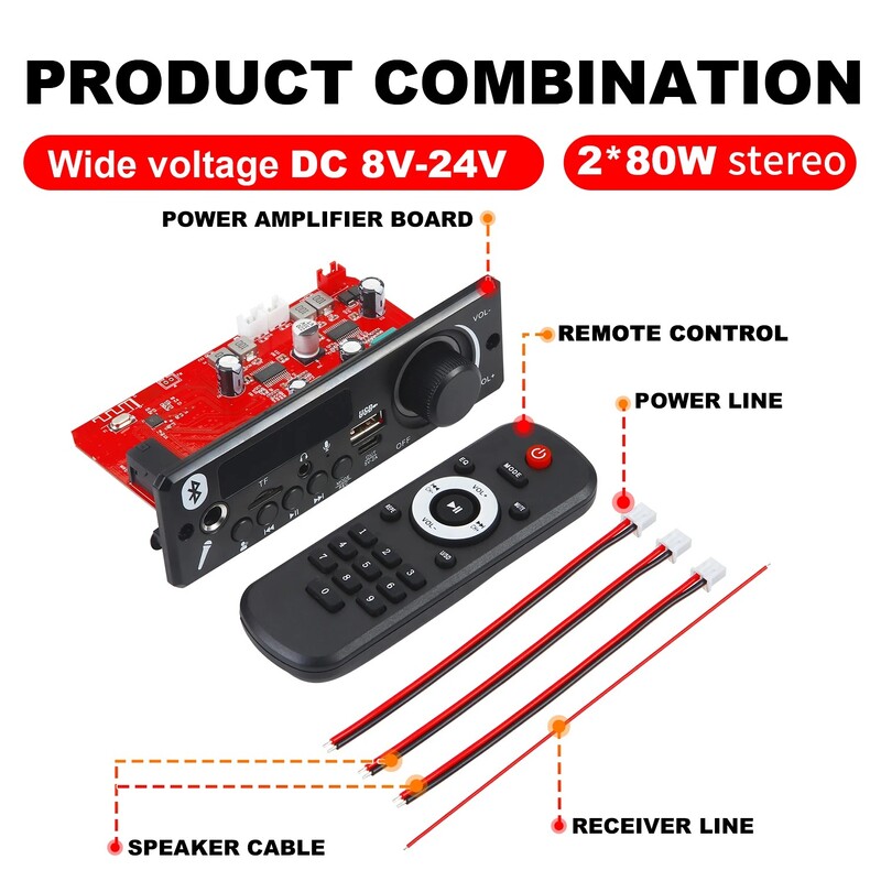 Bluetooth 5.0 MP3 dekodera plate 2*75W 80W pastiprinātājs audio atskaņotājs 12V DIY MP3 atskaņotājs auto FM radio modulis TF USB mikrofons ierakstīt zvanu