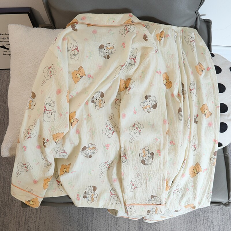 Moterų pižamų rinkinys Rudeninis mielas mielas meškiuko raštas ilgomis rankovėmis miegui Dirbtinė medvilnė Laisvalaikis Namų drabužiai Naktiniai kelnių komplektai