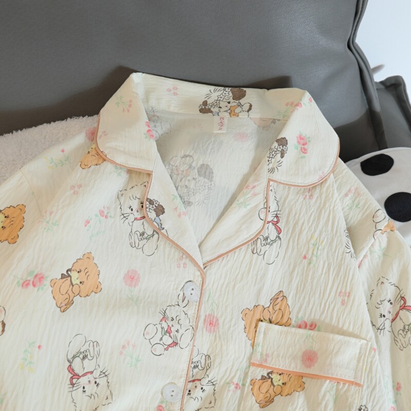 Moterų pižamų rinkinys Rudeninis mielas mielas meškiuko raštas ilgomis rankovėmis miegui Dirbtinė medvilnė Laisvalaikis Namų drabužiai Naktiniai kelnių komplektai