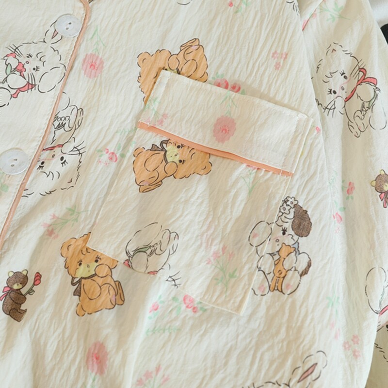 Moterų pižamų rinkinys Rudeninis mielas mielas meškiuko raštas ilgomis rankovėmis miegui Dirbtinė medvilnė Laisvalaikis Namų drabužiai Naktiniai kelnių komplektai