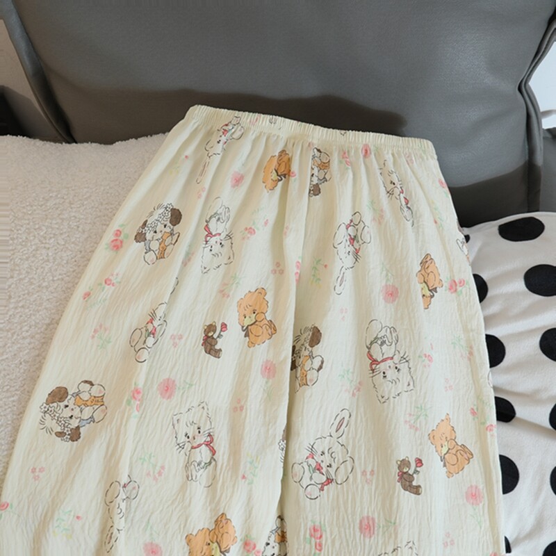 Moterų pižamų rinkinys Rudeninis mielas mielas meškiuko raštas ilgomis rankovėmis miegui Dirbtinė medvilnė Laisvalaikis Namų drabužiai Naktiniai kelnių komplektai