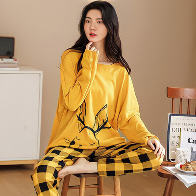Nové dámske pyžamo s dlhým rukávom a dlhými nohavicami, domáce oblečenie, pani Plus Size, jednoduché voľné, pohodlné, voľnočasové, dámske oblečenie, vonkajšie oblečenie