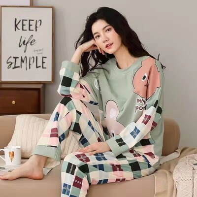 Nové dámske pyžamo s dlhým rukávom a dlhými nohavicami, domáce oblečenie, pani Plus Size, jednoduché voľné, pohodlné, voľnočasové, dámske oblečenie, vonkajšie oblečenie