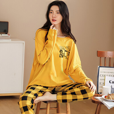 Nové dámske pyžamo s dlhým rukávom a dlhými nohavicami, domáce oblečenie, pani Plus Size, jednoduché voľné, pohodlné, voľnočasové, dámske oblečenie, vonkajšie oblečenie