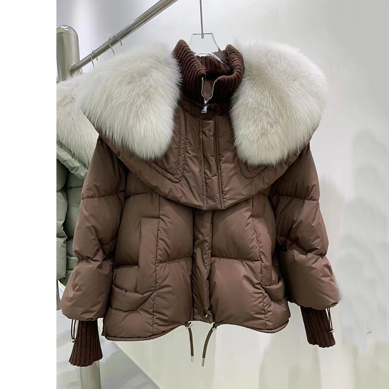 Žieminė nauja pūkinė medvilninė kailinė apykaklė Parka moteriška stora šilta striukė Moteriška pūkinė striukė su dirbtiniu kailiu nuimama apykakle