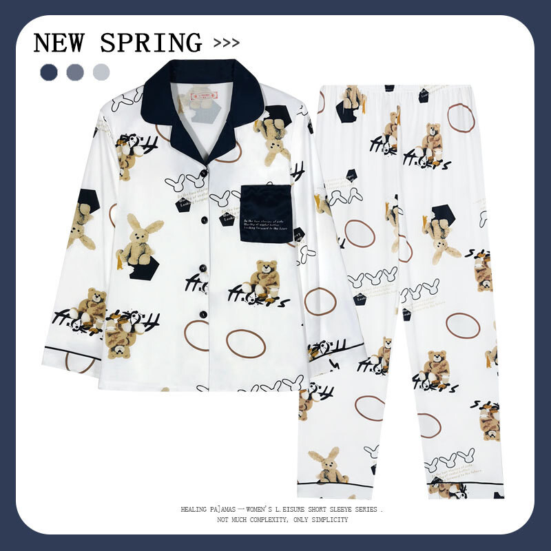 Tavaszi és őszi kétrészes női pizsama új női hosszú ujjú kardigán pamut otthoni viselet szabadidős női pizsama szett