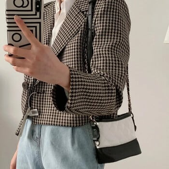 Ανοιξιάτικο φθινόπωρο Vintage καρό Crop Blazer Top Chic Κομψά ρούχα γραφείου Lady Streetwear Κοστούμι Γυναικεία παλτό με διπλό στήθος