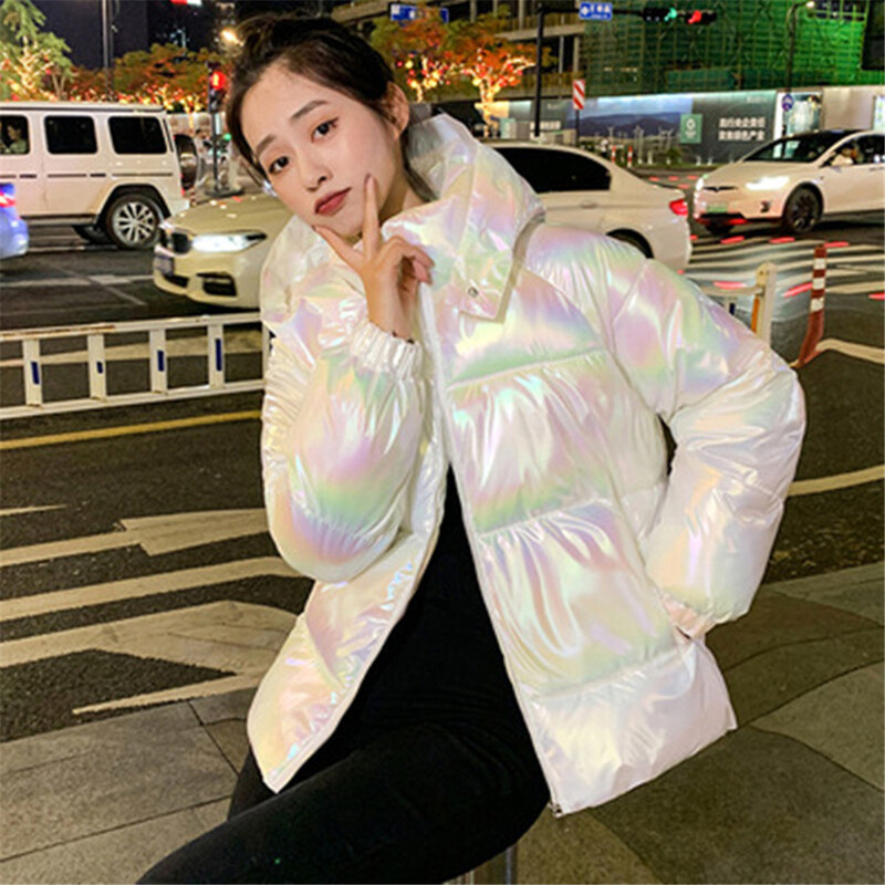 Корейско лъскаво пране от памук Дамски подплатени дрехи Зимно ново цветно палто Корейска версия Свободно удебелено студентско яке