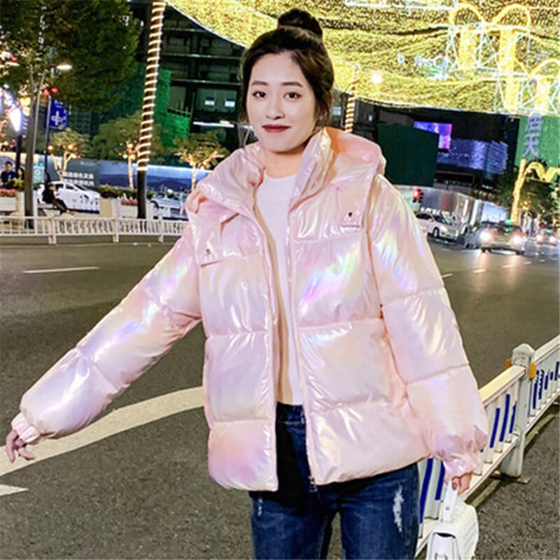 Корейско лъскаво пране от памук Дамски подплатени дрехи Зимно ново цветно палто Корейска версия Свободно удебелено студентско яке