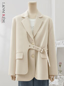 LANMREM Designer Spliced Blazer Παλτό για Γυναικείες Μονόστηθο μακρυμάνικα Ακανόνιστα Παλτό Γυναικεία Ρούχα 2023 Φθινόπωρο 32D163