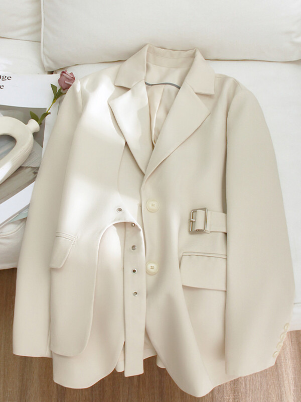 LANMREM Designer Spliced Blazer Παλτό για Γυναικείες Μονόστηθο μακρυμάνικα Ακανόνιστα Παλτό Γυναικεία Ρούχα 2023 Φθινόπωρο 32D163