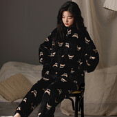 Γυναικείες πιτζάμες Winter Coral Velvet Thickened Warm Leisure Fleece Σετ οικιακών ρούχων Ζεστό μαλακό