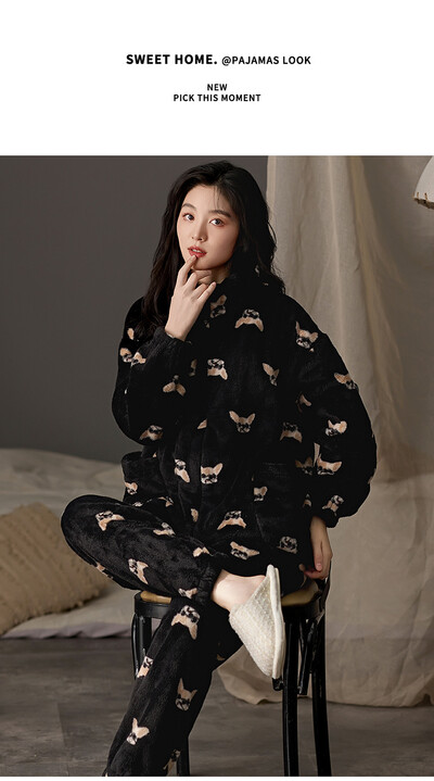 Γυναικείες πιτζάμες Winter Coral Velvet Thickened Warm Leisure Fleece Σετ οικιακών ρούχων Ζεστό μαλακό