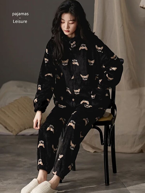 Γυναικείες πιτζάμες Winter Coral Velvet Thickened Warm Leisure Fleece Σετ οικιακών ρούχων Ζεστό μαλακό