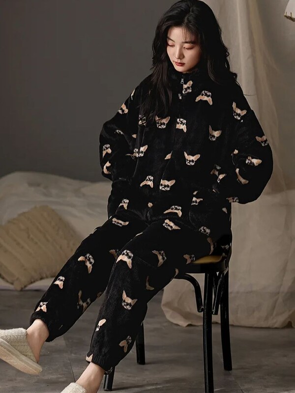 Γυναικείες πιτζάμες Winter Coral Velvet Thickened Warm Leisure Fleece Σετ οικιακών ρούχων Ζεστό μαλακό