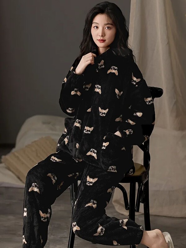 Γυναικείες πιτζάμες Winter Coral Velvet Thickened Warm Leisure Fleece Σετ οικιακών ρούχων Ζεστό μαλακό