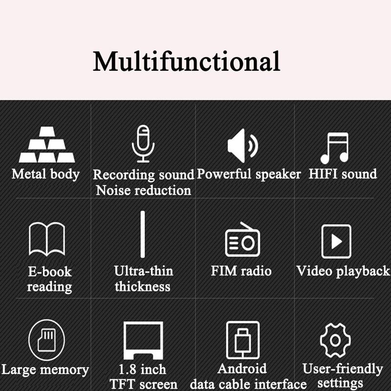 Mini MP3 hudobný prehrávač Vysokokvalitný prenosný MP3 rádiový prehrávač Podpora FM rádia Video E-kniha s veľkou pamäťou