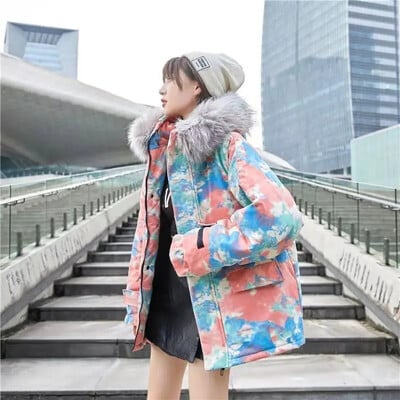 Ново памучно яке с пух Зимно палто за жени Мъжки якета Дрехи за двойка Топло яке с памучна подплата Суичър Свободна модна щампа