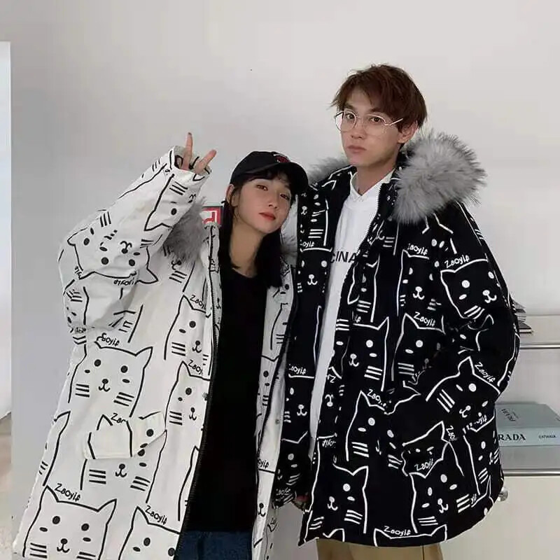 Ново памучно яке с пух Зимно палто за жени Мъжки якета Дрехи за двойка Топло яке с памучна подплата Суичър Свободна модна щампа