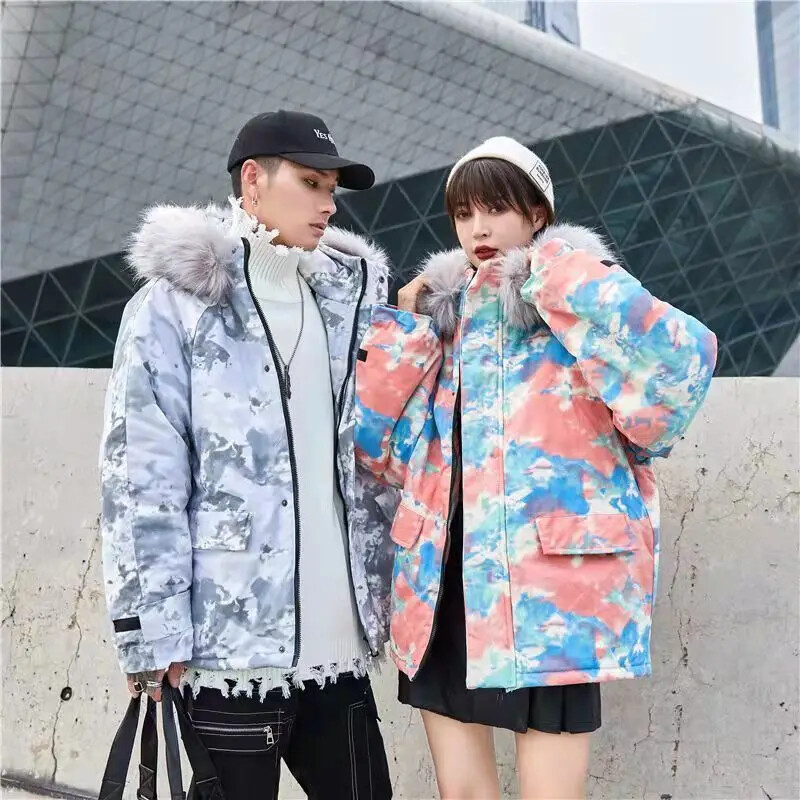 Ново памучно яке с пух Зимно палто за жени Мъжки якета Дрехи за двойка Топло яке с памучна подплата Суичър Свободна модна щампа