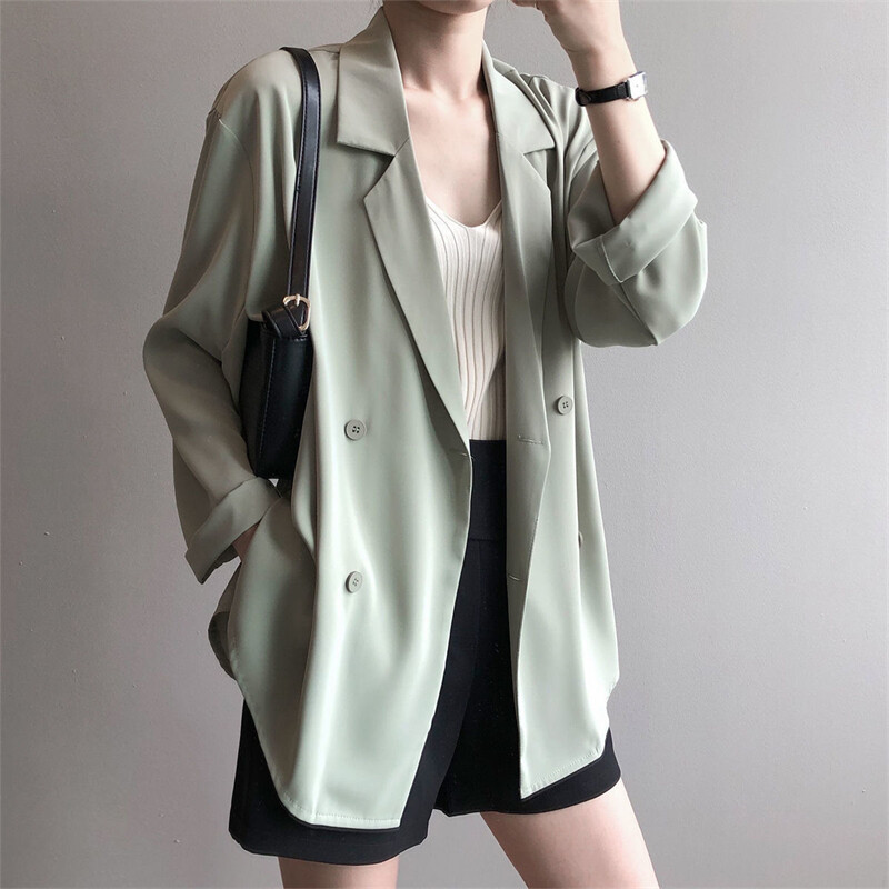 Dámske kórejské módne minimalistické čierne biele elegantné sako, kancelárske dámske obchodné ležérne s dlhým rukávom, voľné saká, ropa de mujer