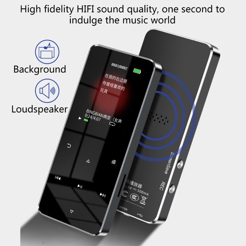 MP3 lejátszó Bluetooth-kompatibilis hangszóróval Érintőgombok Zene Sztereó HiFi Hangszóró Fém hordozható Walkman felvétellel