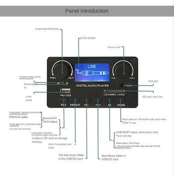 Οθόνη LCD Bluetooth 5.0 MP3 Πίνακας Αποκωδικοποιητή Υποστήριξη Εγγραφή Handsfree FM DC 12V MP3 WMA WAV APE FLAC Αναπαραγωγή ήχου