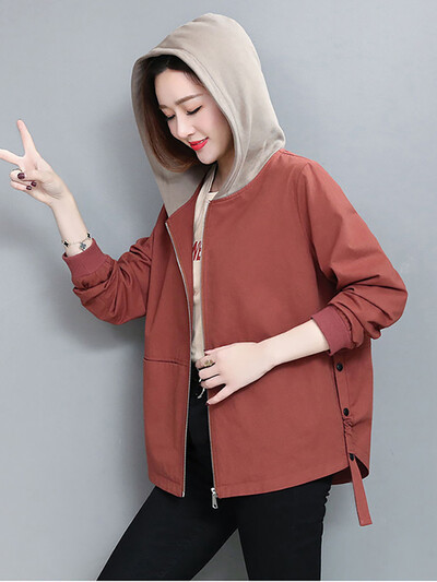 Jachetă de vânt în mozaic cu două straturi, pentru femei, 2021, nou, cu glugă supradimensionată, scurtă, largi, imprimată, pentru femei, primăvară, toamnă