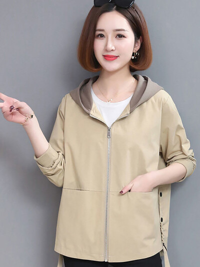 Jachetă de vânt în mozaic cu două straturi, pentru femei, 2021, nou, cu glugă supradimensionată, scurtă, largi, imprimată, pentru femei, primăvară, toamnă