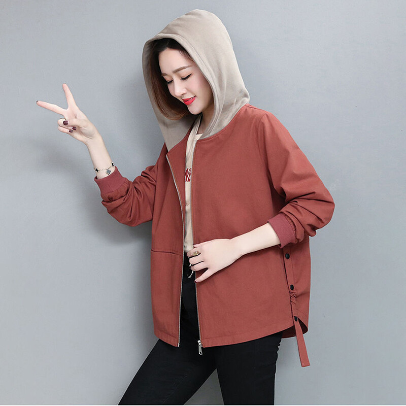 Jachetă de vânt în mozaic cu două straturi, pentru femei, 2021, nou, cu glugă supradimensionată, scurtă, largi, imprimată, pentru femei, primăvară, toamnă