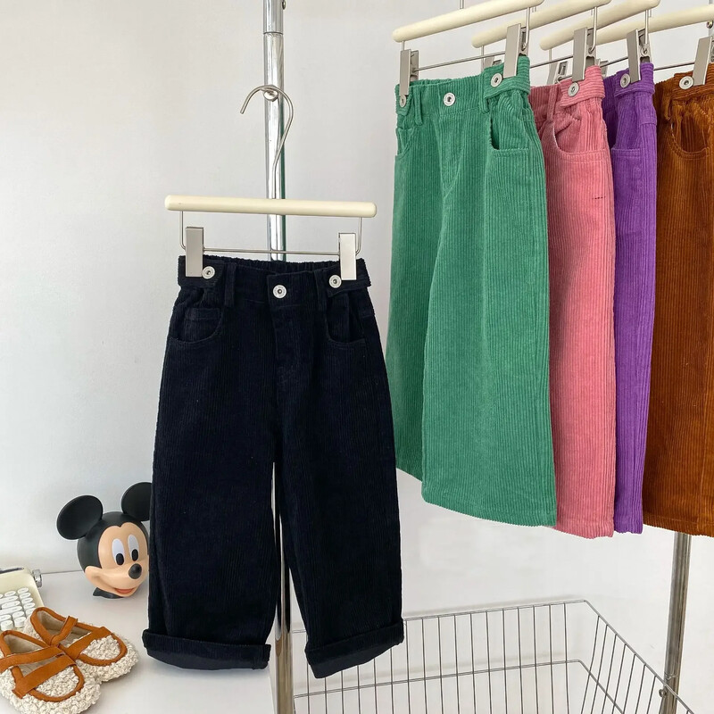 Liquiditate 90cm 150cm 7148 Pantaloni pentru copii Toamnă Culoare pură Reducere fierbinte Pantaloni pentru fete cu picioare largi Pantaloni drepti largi casual din velur