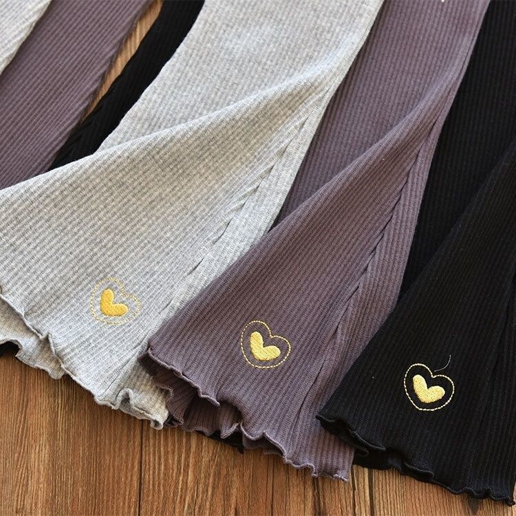 Ανοιξιάτικο και Φθινόπωρο παιδικό παντελόνι Μοντέρνο κέντημα Love girl κολάν Μονόχρωμο casual girl παντελόνι καμπάνα