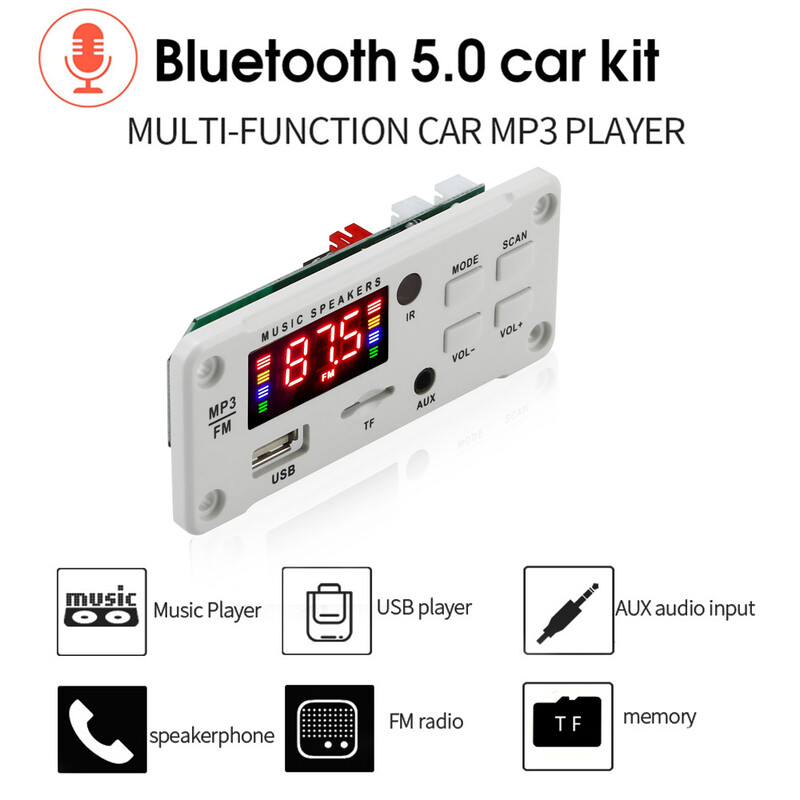50W 2*25W Pastiprinātājs Bluetooth 5.0 12V MP3 Dekoders Borta Auto Audio USB TF FM Radio modulis MP3 atskaņotājs