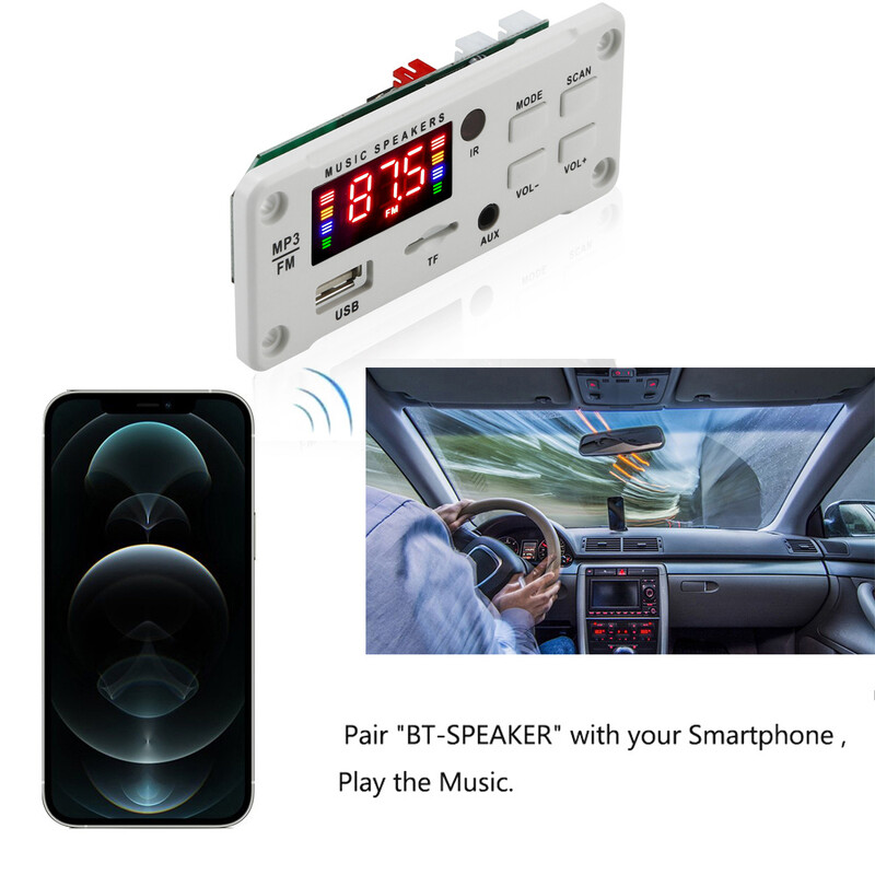 50W 2*25W Pastiprinātājs Bluetooth 5.0 12V MP3 Dekoders Borta Auto Audio USB TF FM Radio modulis MP3 atskaņotājs