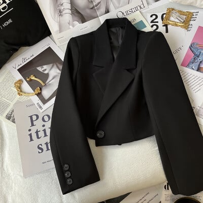 OULYLAN Black Cropped Blazers Woman Trend 2024 Νέο All-Match με οδοντωτό γιακά Γυναικείο σακάκι Κορεάτικο Κομψό Κοστούμι με ένα κουμπί Coa
