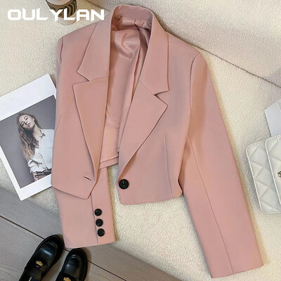 OULYLAN Black Cropped Blazers Woman Trend 2024 Νέο All-Match με οδοντωτό γιακά Γυναικείο σακάκι Κορεάτικο Κομψό Κοστούμι με ένα κουμπί Coa